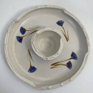 Floral Ceramic Chip and Dip Platter Vegetable Tray Handmade